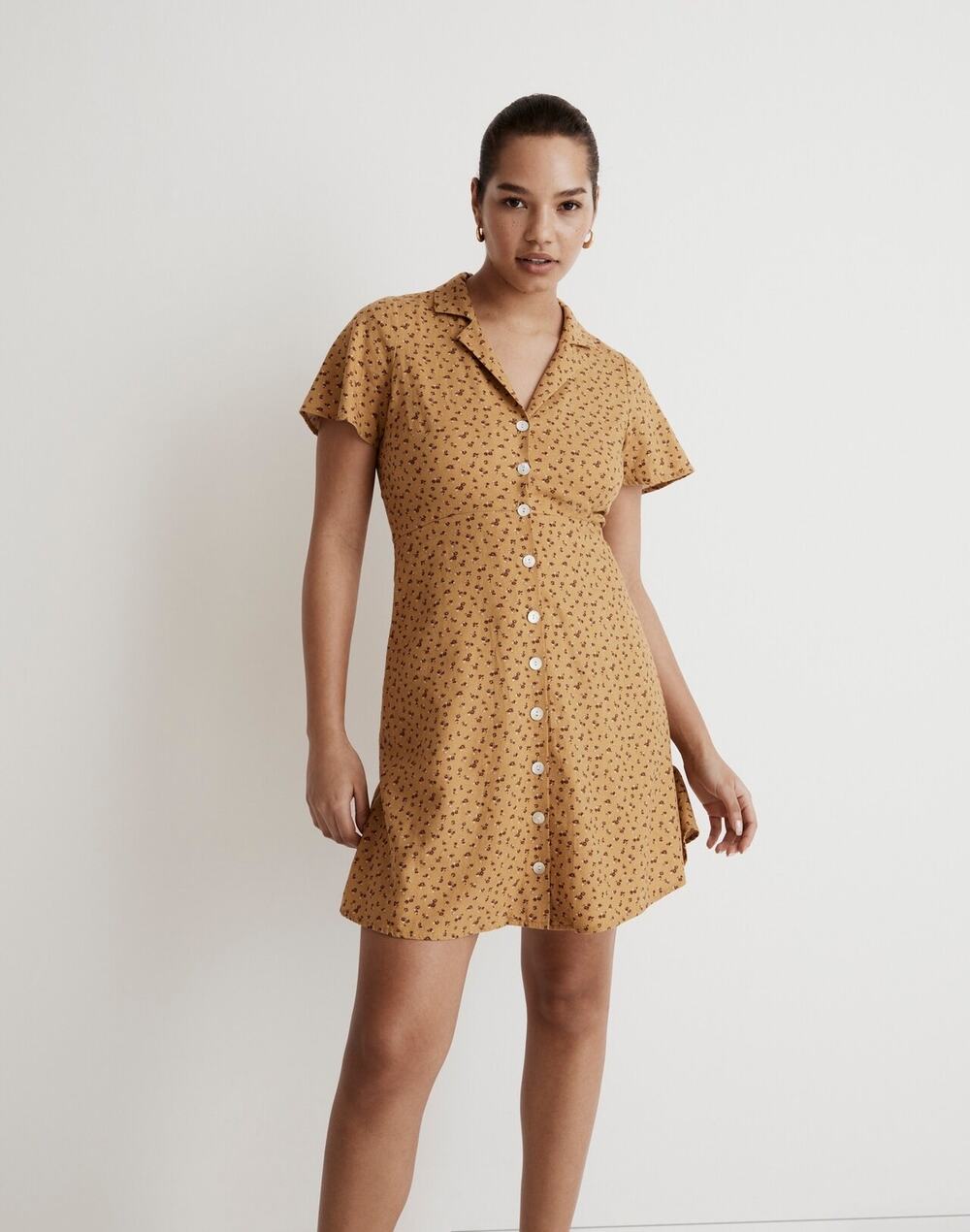 Madewell Kacie Mini Shirtdress Bitsy Bouquet Yellow Floral Size 10